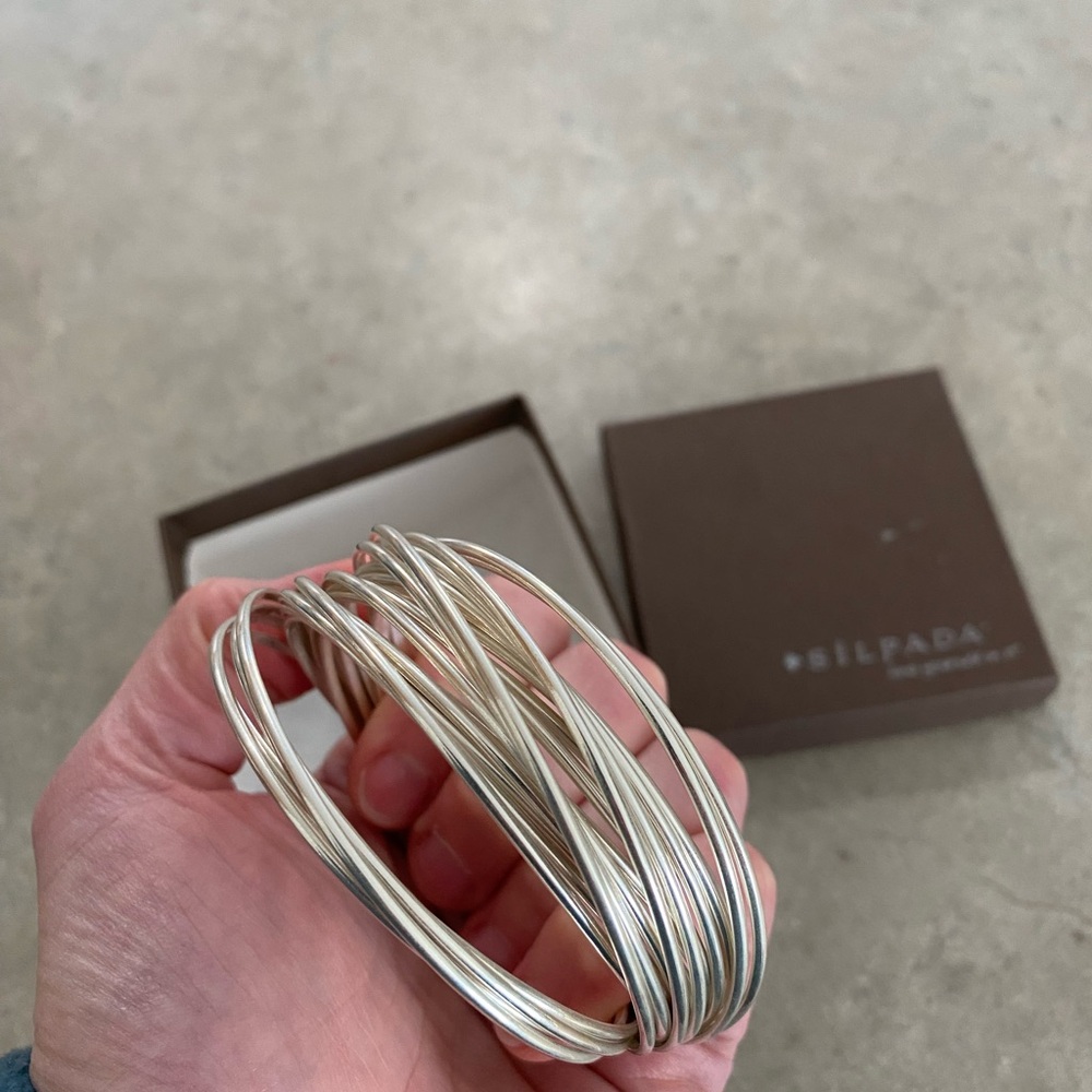 Silpada 21 Bangle Salute .925 Sterling Silver Interlocking Bracelet Set - Picture 3 of 3